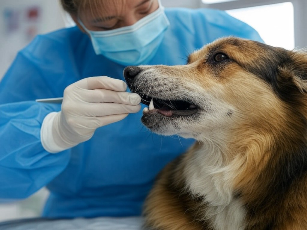 Veterinarian performing a dental exam on a dog